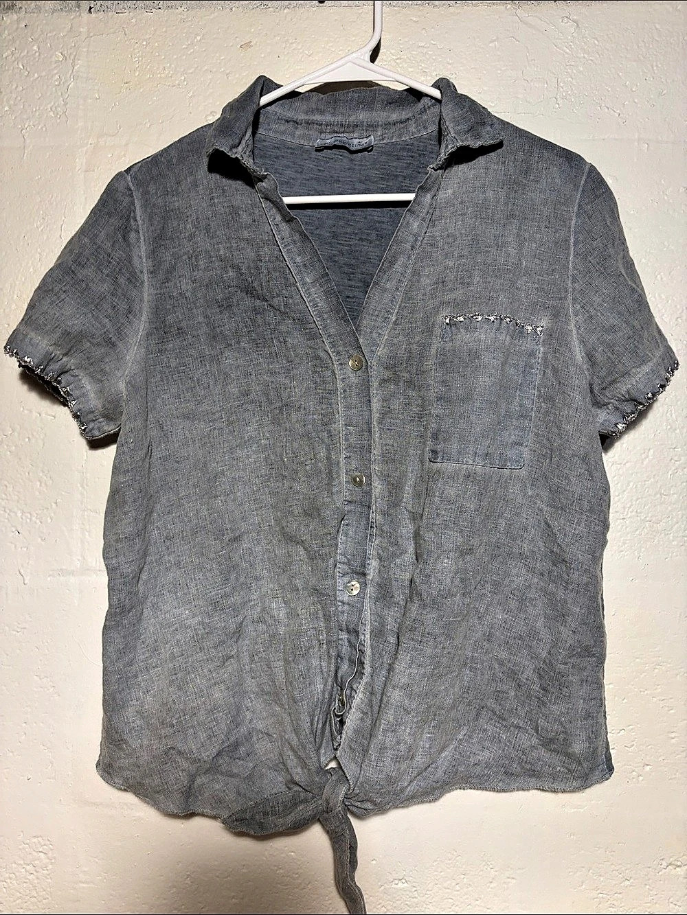 Linen Blend Raw Hem Button Down Size Small